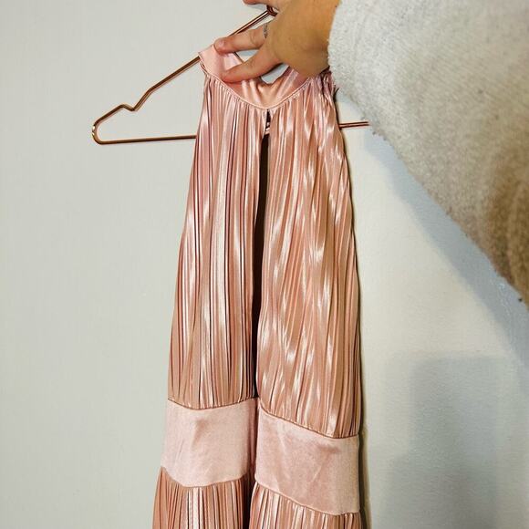 TJD The Jetset Dairies Women's Pink Blush Pleated Skirt Halter Gown Size L - Picture 6 of 16